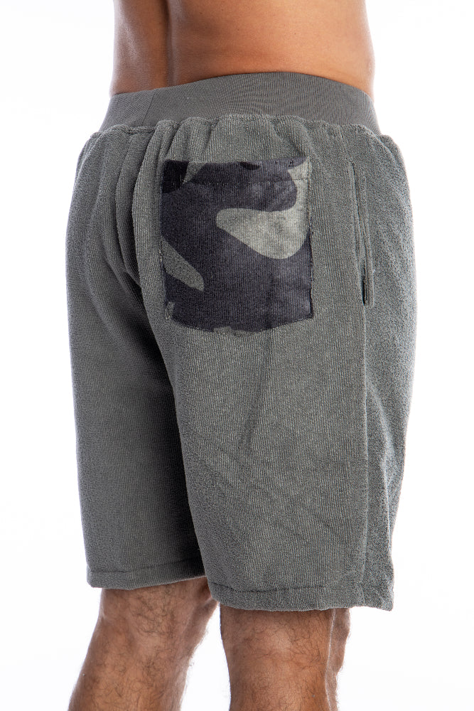 Short jogger en microfibre gris camo - Unisexe